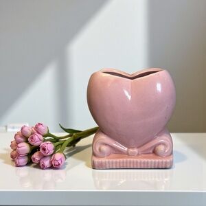 Vintage Heart-Shaped Pink Ceramic Vase Holiday Gift All Occasion 4" Tall